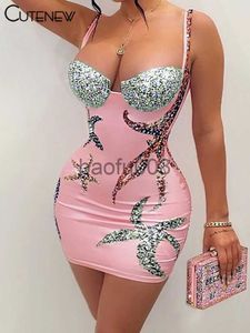 Robes décontractées Cutenew Femmes Starfish Print Mini Dress Femmes Sexy Jarretelles Réservoirs Dos Nu Slim Hot Girls Lady Robes Party Clubwear Robe J230619