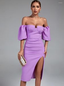 Robes décontractées drapé robe de pansement femmes lilas moulante soirée élégante Sexy hors épaule Midi Maxi anniversaire Club tenues 2023