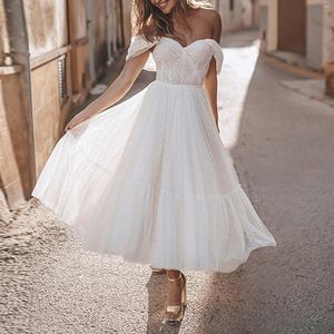 Vestidos casuales elegante boho corto una línea de boda 2023 para las mujeres apliques de encaje vestidos de novia sin respaldo blanco batas de novia fiesta