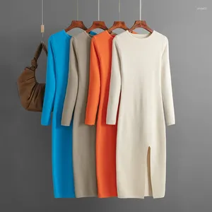 Robes décontractées robe élégante automne hiver coupe ajustée tricotée pour les femmes vêtements intérieurs et extérieur à manches longues pull serré hanche