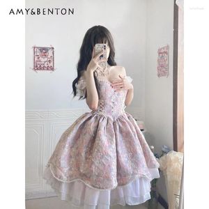 Robes décontractées mode élégante robe de robe de bal princesse douce couture de couture à lacets mince pour les femmes hautes lolita