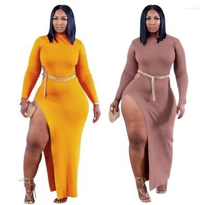 Robes décontractées mode grande taille gros femmes body haute qualité hors dos Sexy taille serrée une étape longue robe