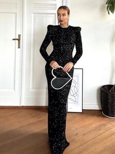 Robes décontractées mode Robe maxi à paillettes noir brillant pour femmes