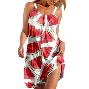 Robes décontractées fruits pastèque graphique plage impression 3D Robe femmes Robe formelle vêtements de plage sans manches Midi fille femme fête