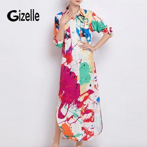 Vestidos informales Gizelle Spring Autumn Women Collar Collar Vestido Fashion Graffiti Tpersonalized Tenersonalized Tendy Girl Long Mujer