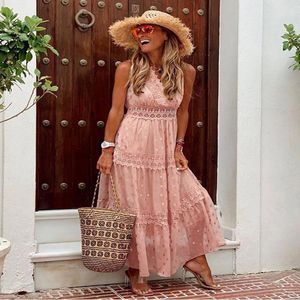 Vestidos casuales Glitter Crochet Lace Long para mujeres Sexy Hollow Bohemio Formal Boda Invitado Verano Playa Volantes Vestido