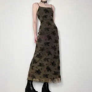 Robes décontractées gothique noir robe sexy femmes été imprimé floral streetwear sans manches maille patchwork élégant club de fête lolita