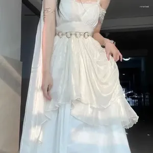 Robes décontractées Style grec Victorien Lolita Suspender Maxi Femmes Été Élégant Magnifique Longue Fée Blanche Princesse Robe De Plage Robes
