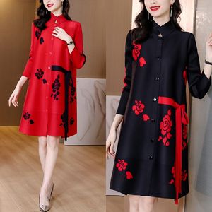 Vestidos casuales Edad media Edad Media Verano Otoño Moda Cardigan Imprimir Reducción de edad Talla grande Camisa de mujer Mini vestido Gabardina