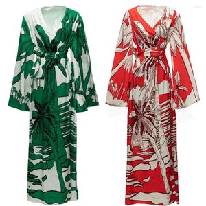 Robes décontractées HIGH QUALITY Designer Inspired Women Imprimé Jacquard Long Maxi Dress In RED GREEN