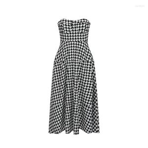 Vestidos casuales Houndstooth Sexy Tube Top Dress Mujeres High-End Temperamento francés Diseño largo Party Runway Princess