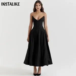 Robes décontractées Instalike corsets noirs élégants événements de mariage robe tube robe sexy sans bretelles midi de luxe pour femmes vêtements 2024