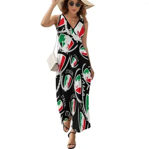 Robes décontractées Italia Italie Carte italienne Drapeau Robe Kawaii Maxi Mode coréenne Boho Beach Longue Taille Haute Graphique Oversize Robe