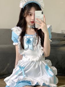 Robes décontractées Japonais Kawaii Lolita Robe Femme 2022 Doux Doux Fille Cosplay Maid Outfit Sexy Col Carré À Manches Courtes Bow Op Mini