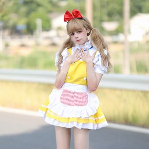 Vestidos casuales Japonés Maid Cosplay Disfraz Anime Halloween Polluelo amarillo con accesorios para el cabello