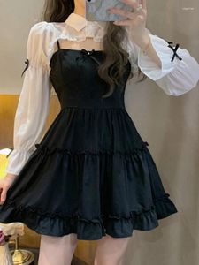 Robes décontractées Japonais Sweet Lolita Princess Robe Femmes Bow Volants Noir Kawai Party Mini Femme Coréenne Mode Robes Automne 2024