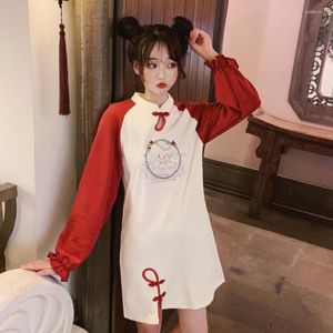Robes décontractées japonais Vintage Kawaii femmes robe rouge Style chinois à manches longues filles mignon imprimé Mini sweat 2023