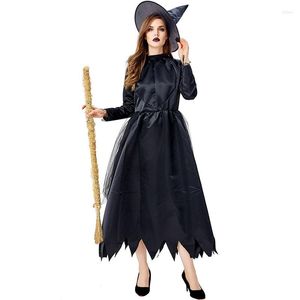 Vestidos casuales JIEZuoFang Set Ropa de mujer Sexy Halloween Midi Dress Hat Cosplay Witch Vintage Gothic Role-playing Black