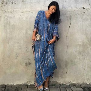 Robes décontractées Kaftan Beach Style Loose Long Dress Tie-Dyed Fashion Trend Casual Bohemian Tribal India Pattern Maxi Dress Caftan Lady Covers L230520