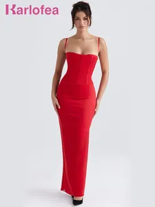 Vestidos casuales Karlofea elegante y elegante vestido de fiesta de noche para mujeres 2024 Celebrity Cloth Sexy Spaghetti Strap Corset Vintage Red Long