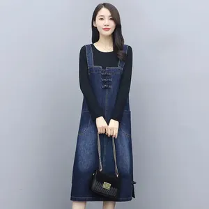 Vestidos casuales Moda coreana Vestido de mezclilla Mujer suelta Correa de espagueti Jeans Monos femeninos Robe Femme Sundress 3XL
