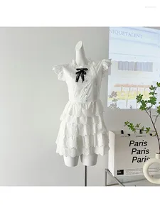 Robes décontractées Mode coréenne Vintage Mori Girl Midi Robe blanche Femmes 2024 Volants à volants sans manches Robes Design Soirée Soirée One-Pièce