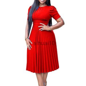 Robes décontractées Dames élégante robe de tempérament mince jupe à manches courtes pour femmes peplum plis robe au genou rouge robe grande taille J230705