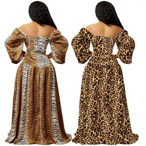 Vestidos casuales Leopard Tigue Rayado Lado alto Split Off Hombro Sweetheart Cuello Vestido largo Sexy Party Club Maxi Mujeres