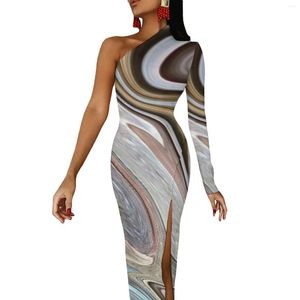 Robes décontractées Liquid Art Print Long Dress Ladies Cool Abstract Swirls Streetwear Maxi Sexy Bodycon Side Split Custom Clothes