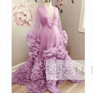 Vestidos informales Loli Light Purple Puffy Long Vestido para mujeres 2024 Tul con bata de boda de organización Elegente Pogografía embarazada S