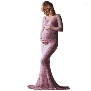 Vestidos casuales Vestido de maternidad para Po Shoot Pografía Props Embarazo Vestido Gestante Maxi Vestido Sin hombros