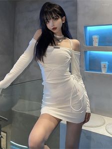 Vestidos casuales Mini WOMENGAGA Vestido de vendaje Mujer Primavera Cintura alta Chica ajustada Cadera corta Sexy Coreano Cordón Tops V8K8