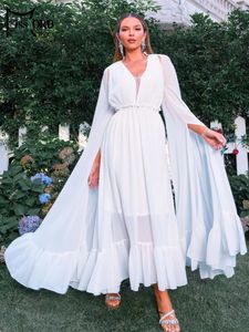Robes décontractées Missord Elegant Beautiful Women's Robe 2024 White V Neck Long Manched A Line Evening Prom Party