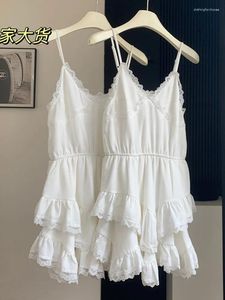 Robes décontractées mori girl spaghetti drap robe sans manches modes de couches blanches robes en une seule pièce