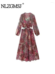 Robes décontractées Nlzgmsj découpé imprimé midi robe longue femme ouverte taille élastique et poignets femmes évents latéraux à l'ourlet dame