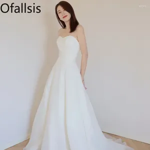 Robes décontractées Ofallsis robe de mariée légère sans bretelles 2024 été satin français trail mariée tempérament voyage shoot sortant