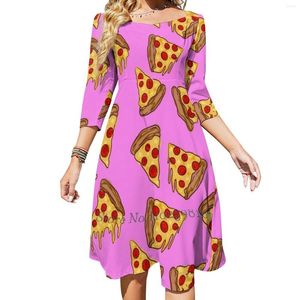 Vestidos casuales Pink Pizza Evening Party Midi Sexy Dress Mujer Dulce One Piece Korean Pattern Cute Funny Weird Short