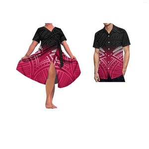 Robes décontractées Polynesian Puletasi Ptaha Print Dress Custom Samoan Tribal Short Sleeve Match Mens Shirt