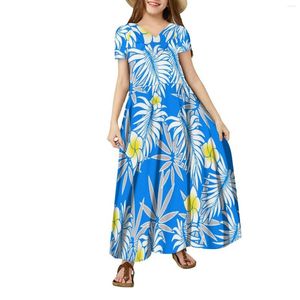 Robes décontractées Polynesian Samoa Tropical Flower And Plant Pattern Girls Maxi Dress