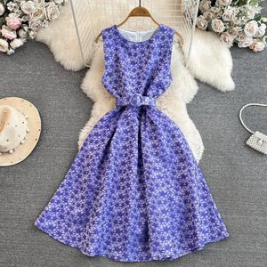 Robes décontractées robe de soirée de bal O cou sans manches imprimé floral pour les filles une ligne élégante robes dos fermeture éclair vêtements coréens goutte