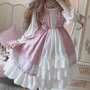 QWEEK Kaii Lolita Maid Dress Rose Goth Gothique Robe De Fête D'anniversaire Manches Bouffantes Japonais Harajuku À Volants À Lacets Doux Filles G230322