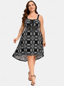 Vestidos informales Rosegal Plus Tamaño Vintage Vintage Plaid High Midi Vestidos Mujeres Imperio de verano Vestido sin espalda 5xl