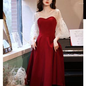 Robes décontractées vente fiançailles Toast vin rouge mariée robe de soirée 2023 printemps automne princesse dîner élégant mariage des femmes