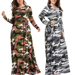 Robes décontractées Sexy Camouflage Vêtements Femmes Plus Taille 100kg Robe surdimensionnée Sukienka Shirred Drapé Taille haute Robe à volants Femme E198S