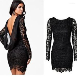 Vestidos casuales Mujer sexy Lady Spring Hollow Lace Designs Backless Vendaje Moda Mini Bodycon Party Dresse