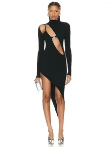 Robes décontractées Femmes Sexy Creux Out High Split Moulante Bandage Robe Robes Elegantes Para Mujer Club Cocktail Soirée Fête D'anniversaire