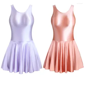 Vestidos casuales Mujeres sexy satinado vestido sedoso apretado cuello redondo deportes yoga ballet fiesta brillante leotardo playa falda corta traje de baño de una pieza