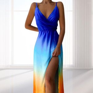Vestidos casuales Mujeres sexy Sling Dress Deep V Neck Loose Bright Colors Lady Evening Transpirable Maxi Garment