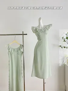 Robes décontractées simples douces femmes robes de fée verte de la mode de mode Prom corset sans manches dot a-ligne 2000S esthétique mori fille