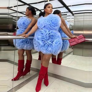 Vestidos casuales Sky Blue Black Girls Party Ruffles Flowers Tulle Mini Vestido de cumpleaños para PO Shoots Aso Ebi Chic Ropa de mujer